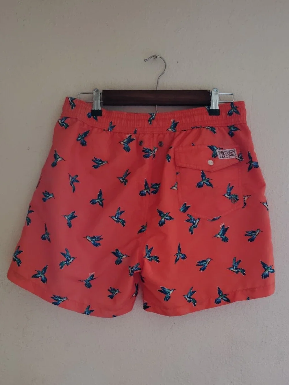 Men's Polo by Ralph Lauren Orange Swim Trunks with Hummingbird Print NWOT